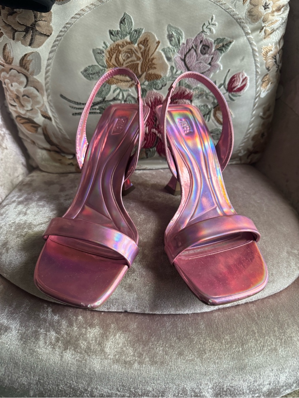 Zara Pink Iridescent Slingback Heels